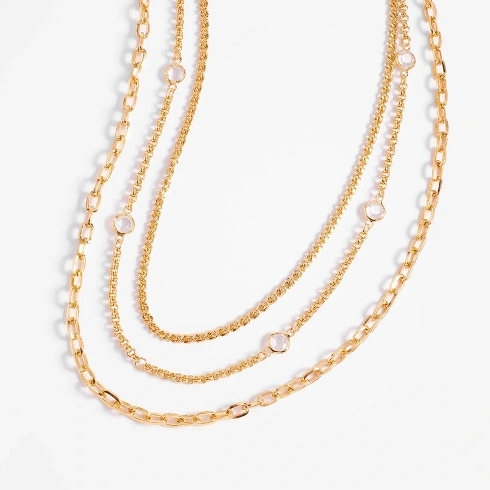 Nice & Bella Gold Layered Necklace with small crystal-tone stones Accents